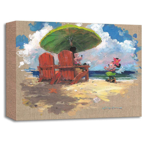 Mickey Mouse & Minnie ''Shorefront Hula'' by James Coleman, Giclée on Canvas, Disney Treasure-Canvas Collectible,Disney,Giclee On Canvas,James Coleman,No Frame